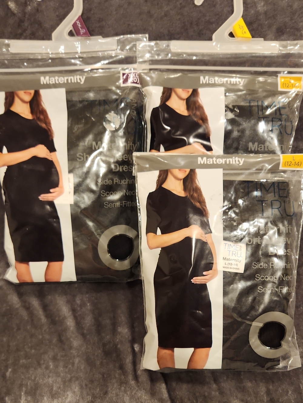 3 Time and Tru Black Maternity Scoop Neck Short Sleeve Dress